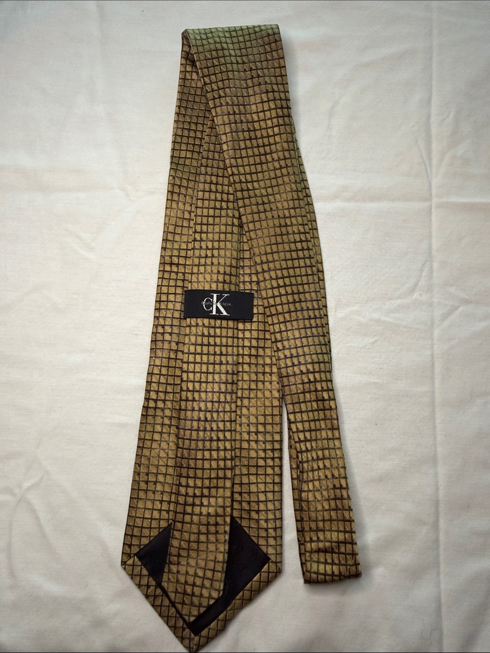 Calvin Klein Men's Gold and Black Grid Silk Tie